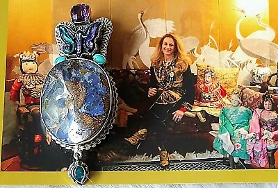 Amy Kahn Russell OOAK Dichroic Glass Boulder Opal Amethyst Pndt Pin • $899