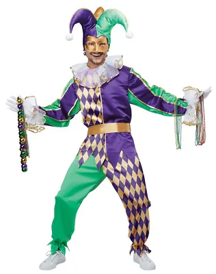  Mardi Gras Jester Clown Joker Renaissance Adult Costume • $88.88