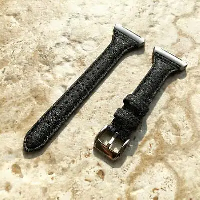 Black Sparkling Glitter Slim Elegant Soft Leather Band Strap For Fitbit Ionic • $58.82