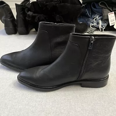 Via Spiga Black Leather Ankle Boots Side Zip Size 7 (37) New Without Box • $24.99