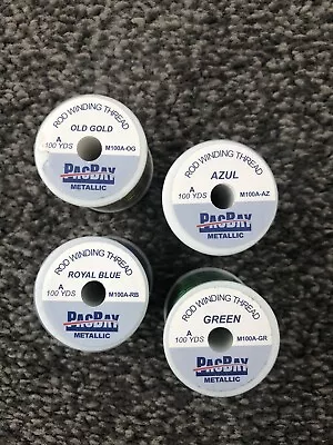 4 X PACBAY METALLIC ROD WHIPPING THREAD. Royal Blue Azul Green Old Gold.  A . • £19.99