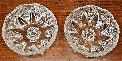 Vintage Set Of 2 Clear Cut Glass Bowls Trinket Dishes Candy Nut Bowls • $19.75