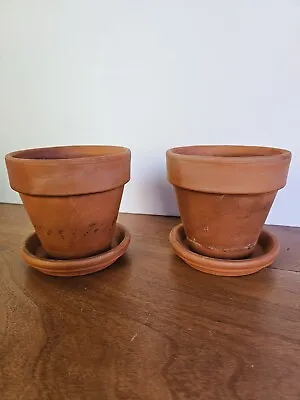 2 Vtg Italian Terracotta Planter Pots & Saucers Made In Italy • $23.99