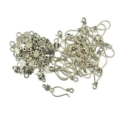 50 Sets Vintage Tibetan Silver Hook And Eye Clasps For Necklace Making Craft • £6.58