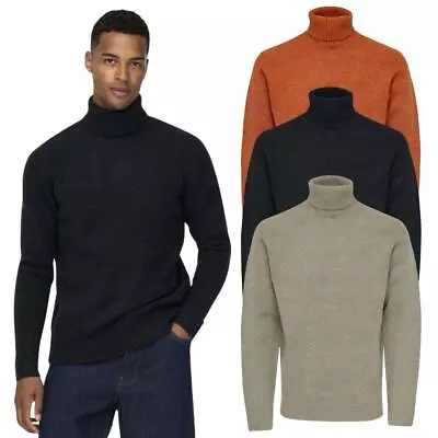 Mens Thick Turtle Neck Jumpers Polo High Neck Roll Up Sweater Pullover S-2XL • £19.99