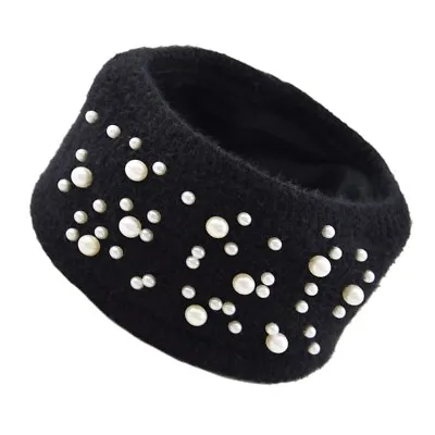 £6.99 • Buy Fleece Lined Pearl Knitted Headband Elastic Ear Warmer Woolly Crochet  Hairband