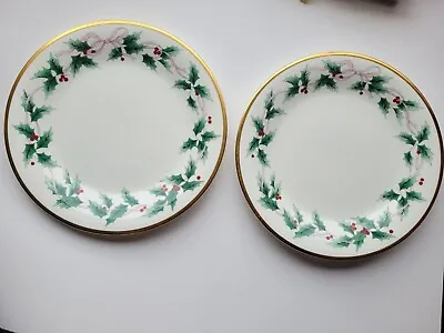 Ribbon Holly By Mikasa Christmas  DINNER PLATE 10 3/4  2pc • $52.99