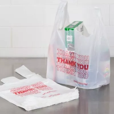 THANK YOU To Go Bags 11 1/2  X 21  X 6  White Plastic Shopping T-Shirt Bags 1/6 • $7.50