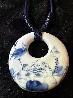 Blue And White Necklace Porcelain Look Birds Pretty Statement Piece! SHIPS FREE! • $12.99