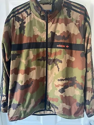 Adidas Camo Jacket Coat Xl Summer Windbreaker Excellent Liam Gallagher Indie Mod • £8