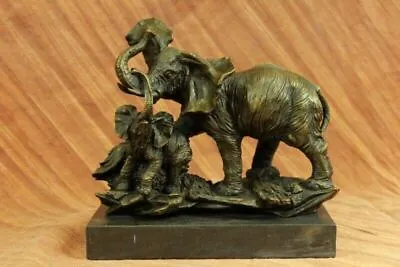 Handcrafted Genuine Bronze Statue Marble Bust Elephant & Safari Sculpture Decor • $149.50