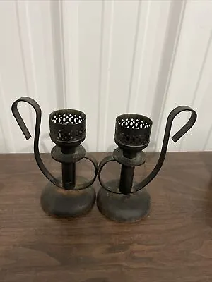 Pair Vintage Wrought Iron Mason Candlelight Company Candle Holder Rustic • $39.88
