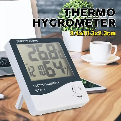 Digital Thermometer Humidity Meter Room Temperature Indoor LCD Hygrometer Clock • $8.98