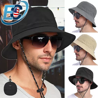 Men Wide Brim Sun Hat UV Protection Bucket Cap For Hiking Camping Fishing Safari • $17.99