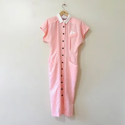 Vintage 1950s 50s Dress Pink Button Front Retro Grease Costume Style 8 • £178.55