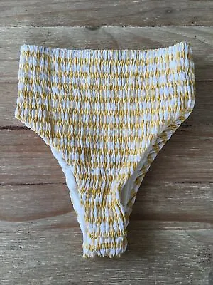 ZAFUL Gingham Ruched High Waist Swim Suit Bikini Bottom Yellow White Size S NEW • $9.80