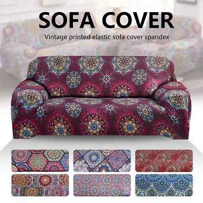Retro Floral Sofa Cover 1 2 3 4 Seater Stretch Couch Slipcover Elastic Protector • $19.50