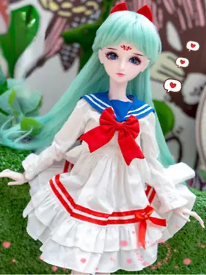 1/3SD Lolita Style Clothes Doll Outfit Sailor Dress+Hair Bow Blue+White Cosplay • $21.52