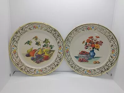 2 Vintage Daher Decorated Ware Tin Metal Plates Made Holland 8  W/ Hanging Wire  • $9.47