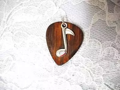 Bubinga Wooden Guitar Pick And Alloy Music Note Charm Double Pendant Necklace • $16.99