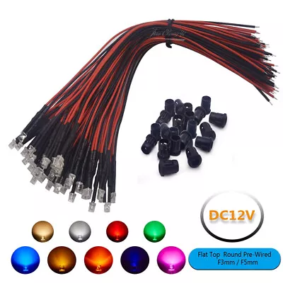 $2.40 • Buy 3mm 5mm Flat Top Pre Wired LED Lights DC12V Emitting Diode White Red Green Blue