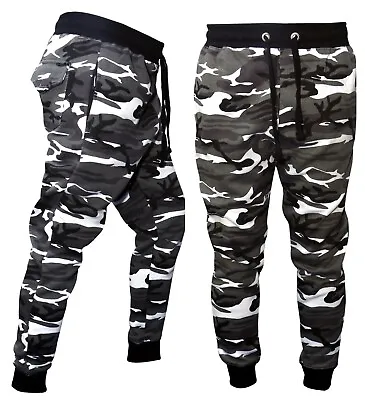 Mens PREMIUM Camouflage Joggers Fleece ZIP POCKETS Jungle Bottoms Jogging Pants  • £12.99