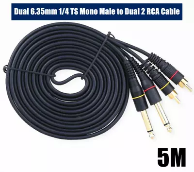 5 Meter RCA X2 To 6.35mm 1/4  X2 Audio Cable (BS07) Microphone Speakers Mixer • $19.99