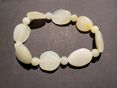 Superb Chinese White Hetian Mutton Fat Jade Large Beads Bracelet • $149.20