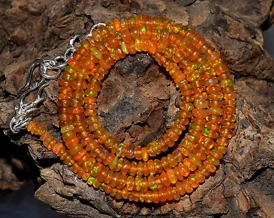 16 Natural Ethiopian Opal Gemstone Beads Necklace 925 Sterling Silver  A-05 • $37.80