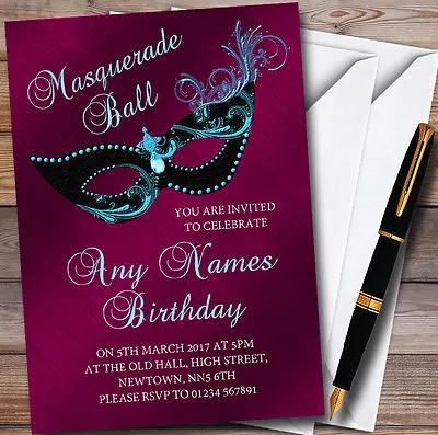 Deep Pink Masquerade Ball Personalised Party Invitations • £89.95