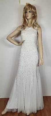 Aidan Mattox Sequined Godet Gown. White Women's Size 8 • $43.49