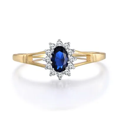 Ladies 9 Carat Gold On Sterling 925 Silver Blue And White Sapphire Cluster Ring • £16.95