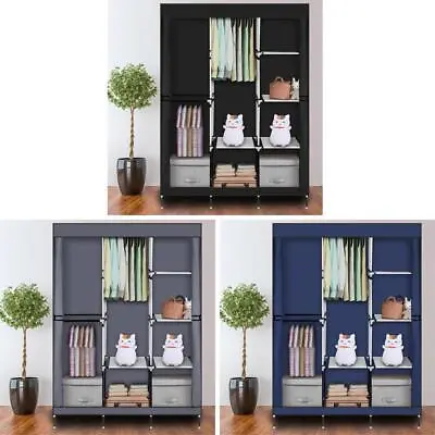 Non-Woven Fabric Cover Clothes Storage Closet Wardrobe Organizer With Shelves • £19.95