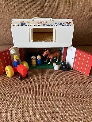 Vtg 1967 Fisher Price Play Family Farm Lot Barn Tractor Family Animals • $9.99