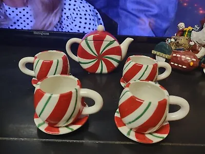 Burton + Burton Peppermint Swirl 2009 Mini Tea Set Christmas Decor  9 Pieces • $18