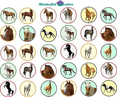 30 X Horse / Pony Design Edible Rice PaperIcing & Precut Wafer Cup Cake Topper • £2.45