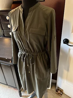 Mossimo Women’s Size P/S Green Roll Tab Sleeve Elastic Belted Waist Shirt Dress • $11.20