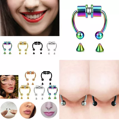 US 1-2 Pcs Magnetic Septum Nose Ring Stainless Steel Fake Non Piercing Nose Clip • $5.82