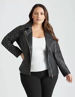 Beme Biker Jacket Black Plus Size 18 Studded Zip Pockets RP$130 NEW • $37.99