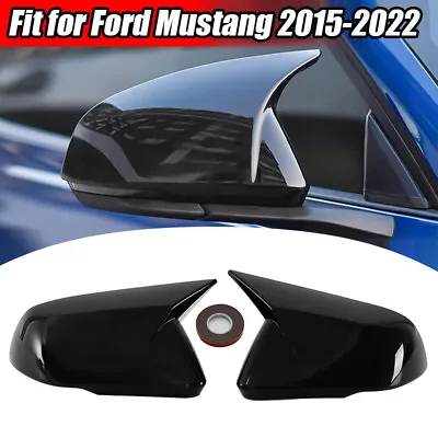 Gloss Black Rearview Horn Mirror Cover For 2015-2022 Ford Mustang W/ Turn Signal • $27.98