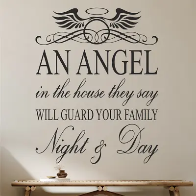 £8.49 • Buy Large Cut Matt Wall Sticker Quote - Angel In House Say Guard Family Night Day 