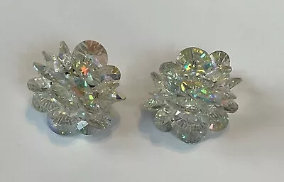 Vintage Vendome Cluster Aurora Borealis Crystal Clip-on Earrings • $12