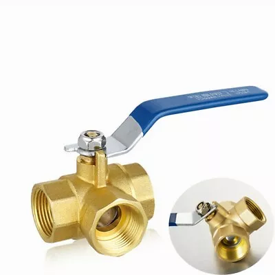 3 Way 1/2'' 3/4'' 1  Brass Fixed Ball Valve Full L-Port Thread Connector • £10.67