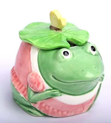 Mary Ann Baker Otagiri  Signed Ceramic Frog Jam Jelly Sugar Jar W/ Lillypad Lid • $12.95