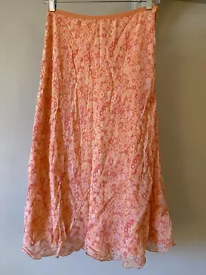 Vintage Sigrid Olsen Peach Floral Midi Skirt Medium Rayon  • $17