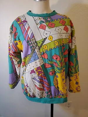 VTG Flowers Reversible Sweatshirt- Art To Wear By Ken Done 80’s Retro Women’s  • £62.73