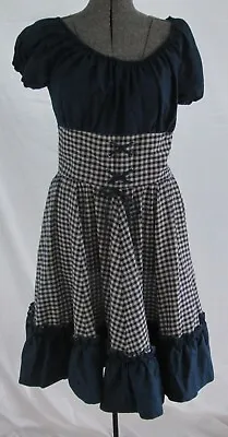 Vintage Hand Made Square Dance Dress Navy & White Gingham Check Rj • $19.99