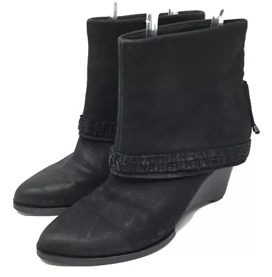 B Makowsky Boots Womens Addison Black Leather Wedge Heeled Ankle Booties 7.5M • $49.99