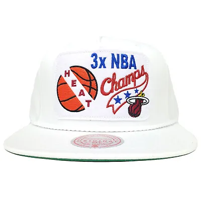 Mitchell & Ness Miami Heat Snapback Hat 3X Champs Patch White Rope Cap NWT • $31.99