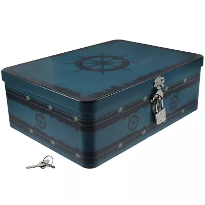  Retro Tinplate Box Sturdy Metal Box Multi-purpose Storage Box With Lock • $17.76